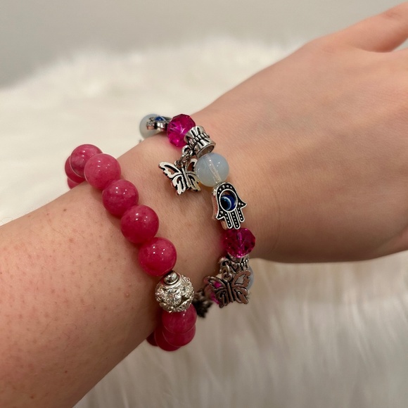 Rhodochrosite and Evil Eye bracelets - Picture 1 of 7